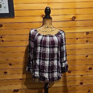 Plaid Women's Top - Purple and White